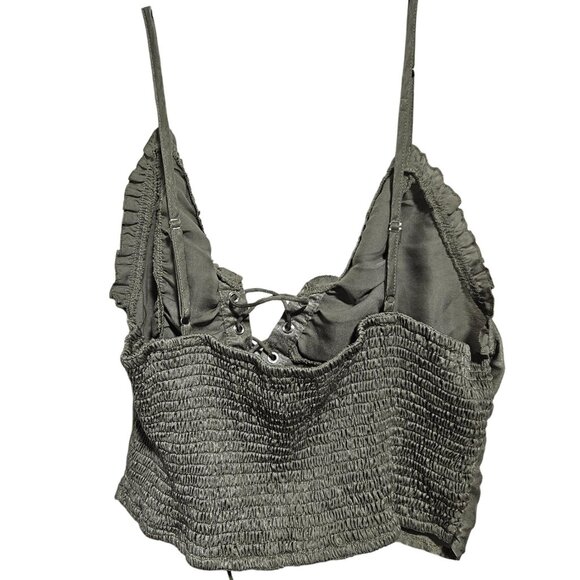 Shein Curve Olive Green Crop Top Womens Size 3XL Ruched Lace-Up Ruffled Tank Top - Picture 2 of 5